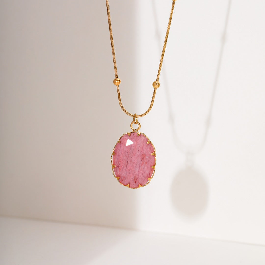 Wholesale Stainless steel 18K gold natural stone necklace