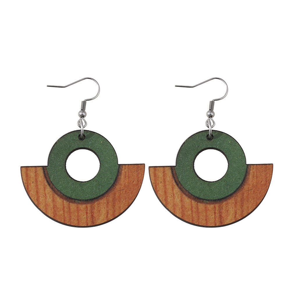 Wholesale  Geometric Round Triangle Bohemian Wood Earrings