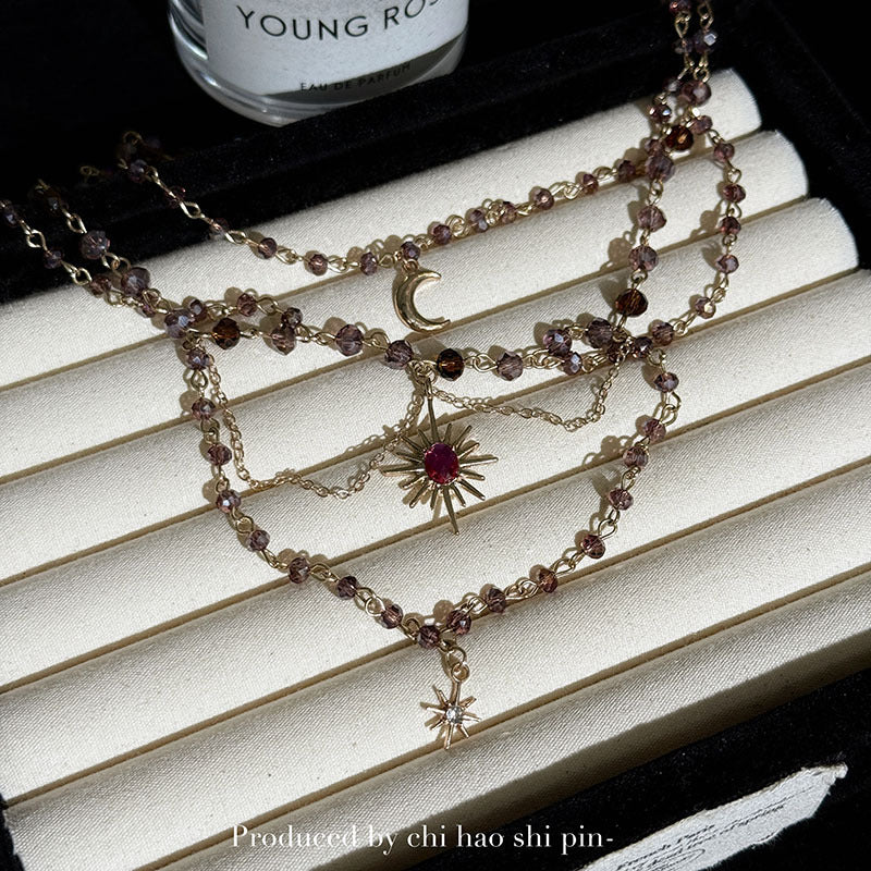 Wholesale Exaggerated moon and sun tassel necklace