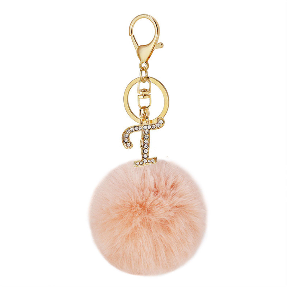 Wholesale Fur Ball Rhinestone Alloy Letter Keychain ACC-KC-YuanFei005