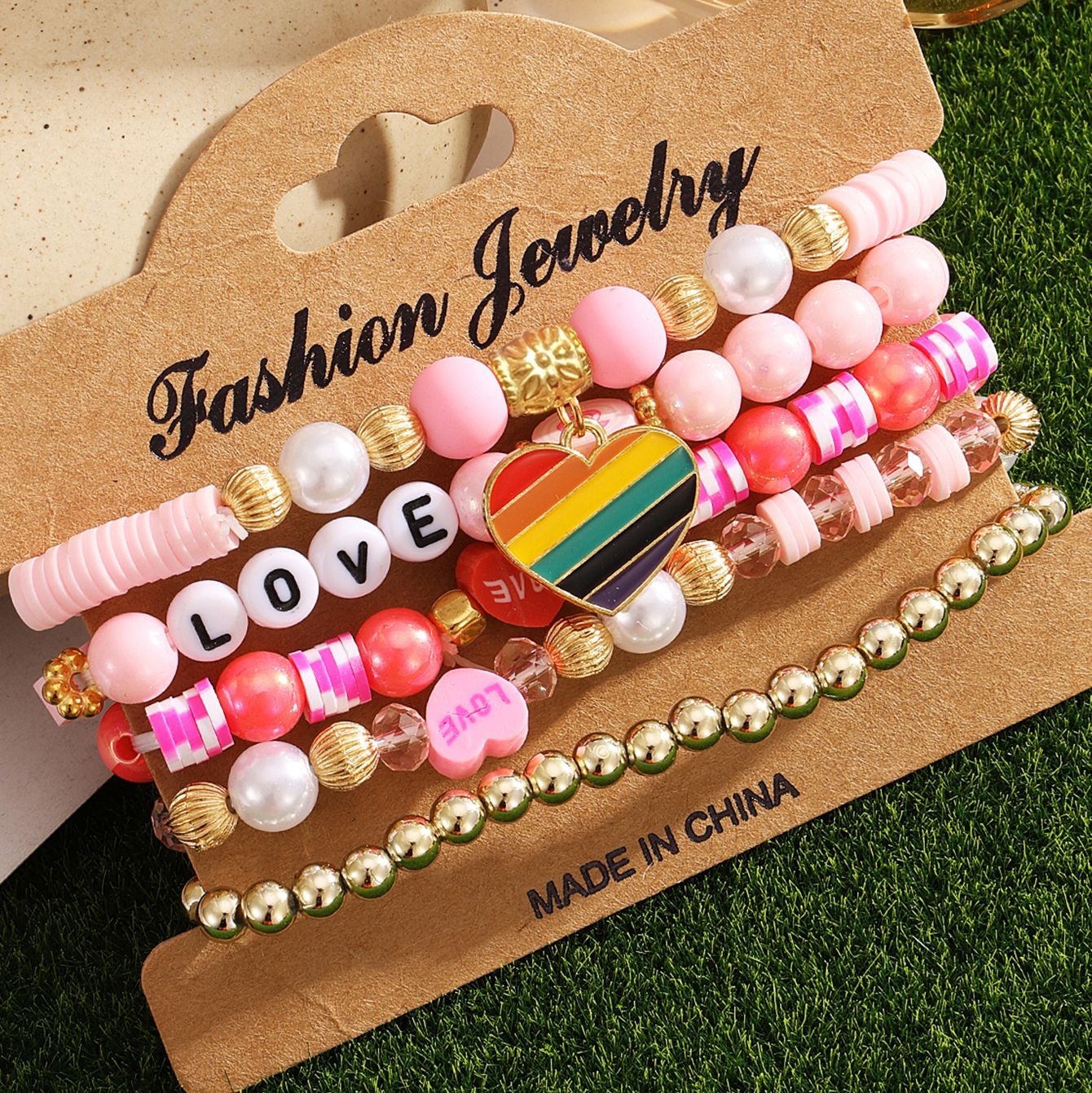 Wholesale Valentine's Day Bracelet Multi-layered Pink Heart Pendant Bracelet ACC-BT-HanSJ001