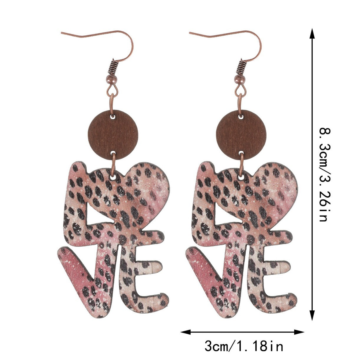 Wholesale Valentine's Day Wave Dot English Letter LOVE Wooden Shape Earrings