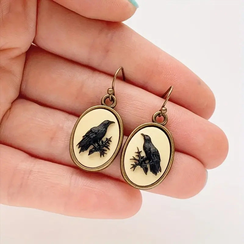 Wholesale Vintage Oval DIY Three-dimensional Crow Alloy Earrings ACC-ES-MingC003