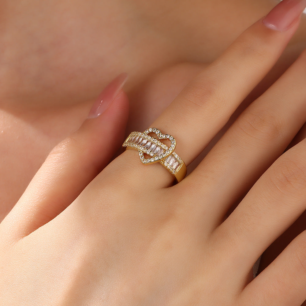 Wholesale Copper plated 18k zircon heart vintage ring