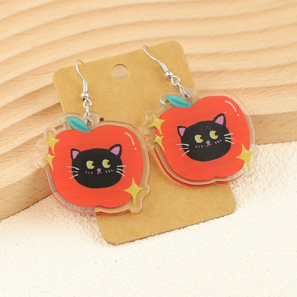 Wholesale Cartoon bread cake big eyes fruit apple cat acrylic earrings