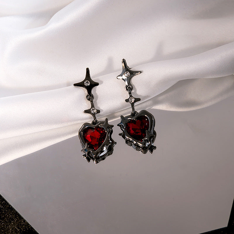 Wholesale four-pointed star red heart earrings