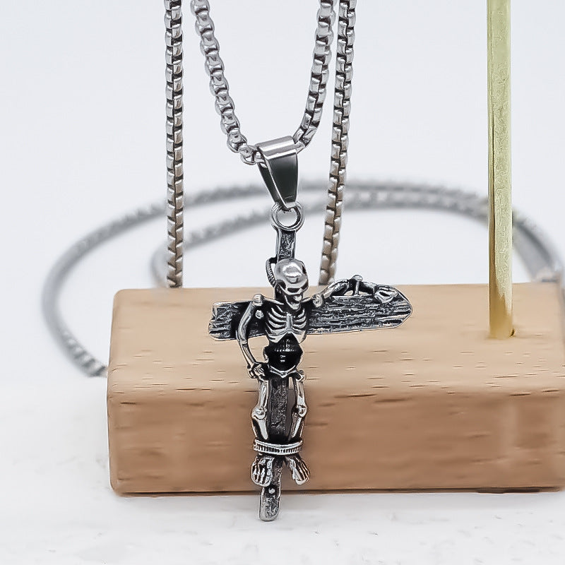 Wholesale Retro Skull Cross Pendant Necklace Silver Alloy Couples Jewelry Fashion Accessory For Boutique Resale