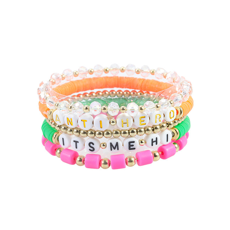 Wholesale Fan Bracelet Elastic Personality Color Letter Multi-layer Beaded Hand Jewelry Set ACC-BT-YiYe012
