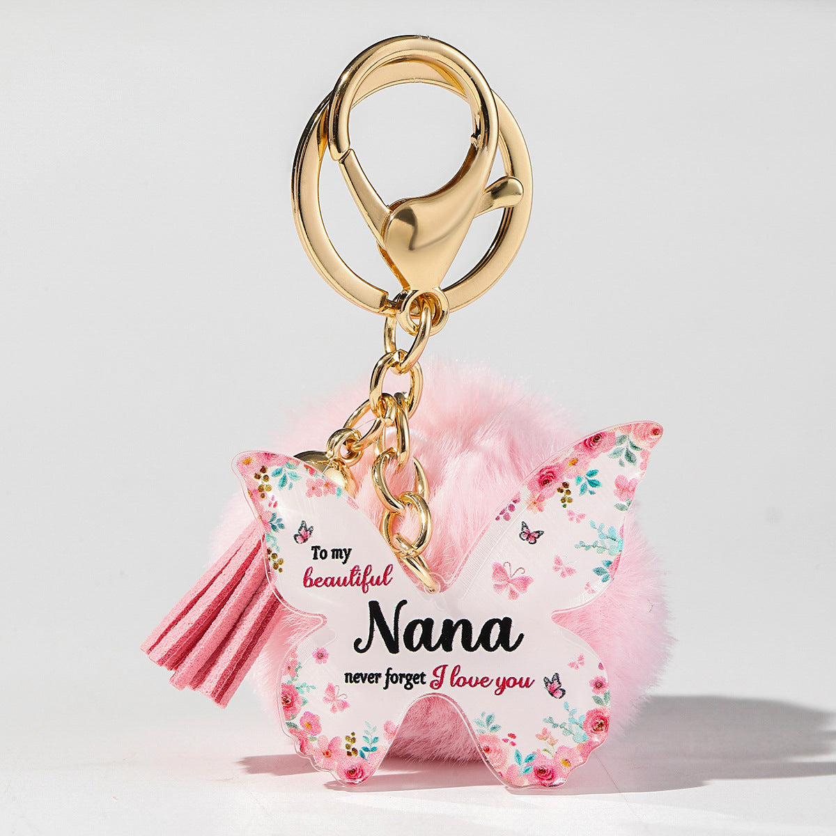 Wholesale Butterfly MOM Grandma Fur Ball Mother's Day Gift Acrylic Keychain Pom Pom ACC-KC-HuiWen013