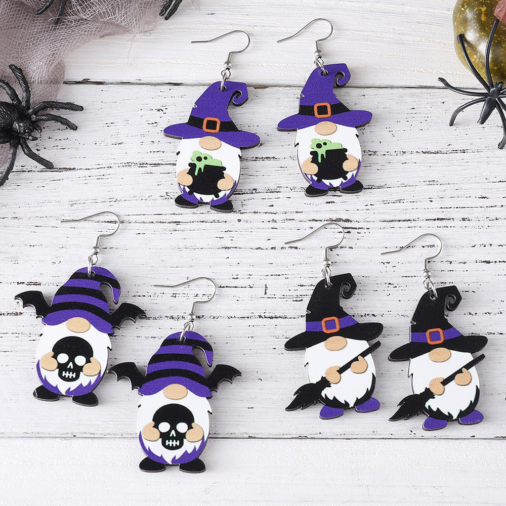 Wholesale Halloween Bat Skull Cute Dwarf Pendant Wood Earrings