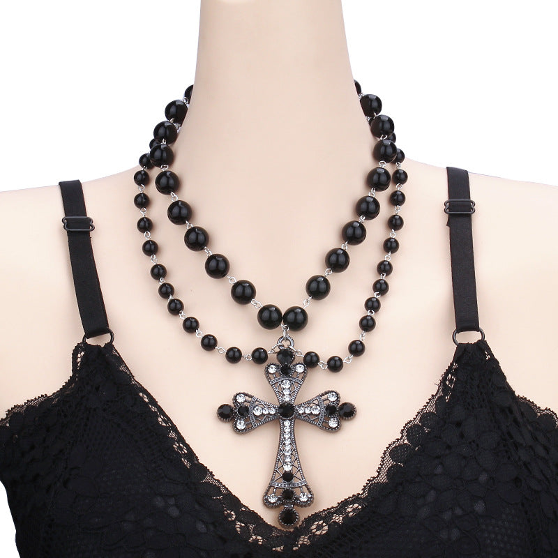 Wholesale Halloween dark cross pearl necklace hip hop  necklace