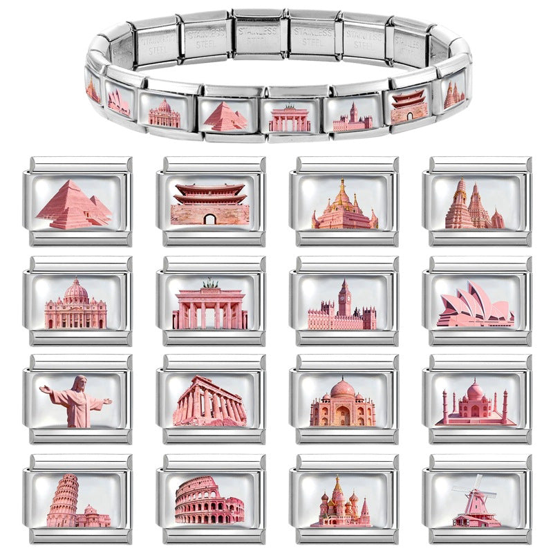 Wholesale Italian Style Travel Landmark Stainless Steel DIY Bracelet Module Fashion Accessory