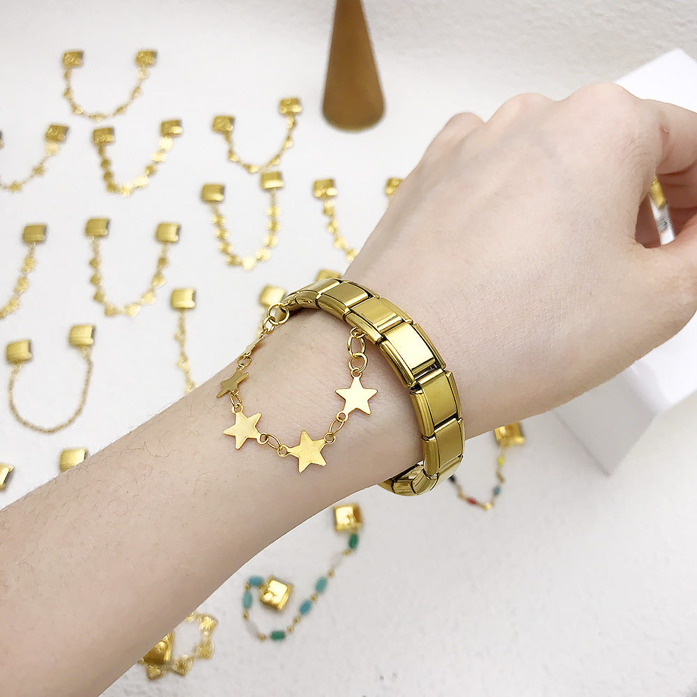 Wholesale Italian Charm Bracelet 9mm DIY Splicing Double Hook Pentagram Stainless Steel Composable Bracelet