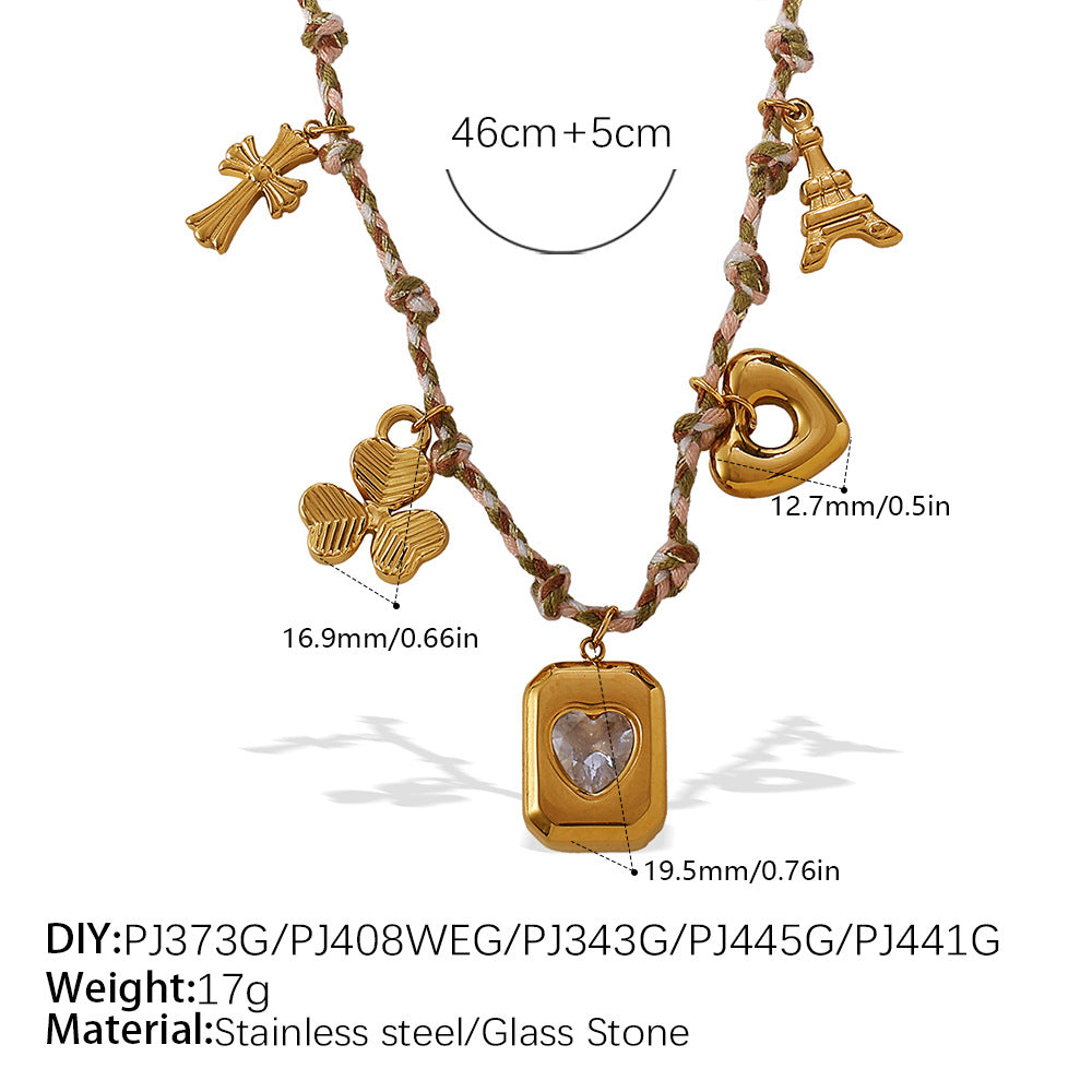 Wholesale  Retro Seaside Style DIY Freshwater Pearl Pendant Bracelet Stainless Steel Plated 18K Gold Ceramic Pendant Necklace for Women
