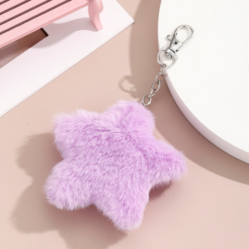 Wholesale New Autumn and Winter Five-Pointed Star Plush Keychain Pendant Small Gift Imitation Rabbit Fur Ball Star Women' s Bag Car Pendant