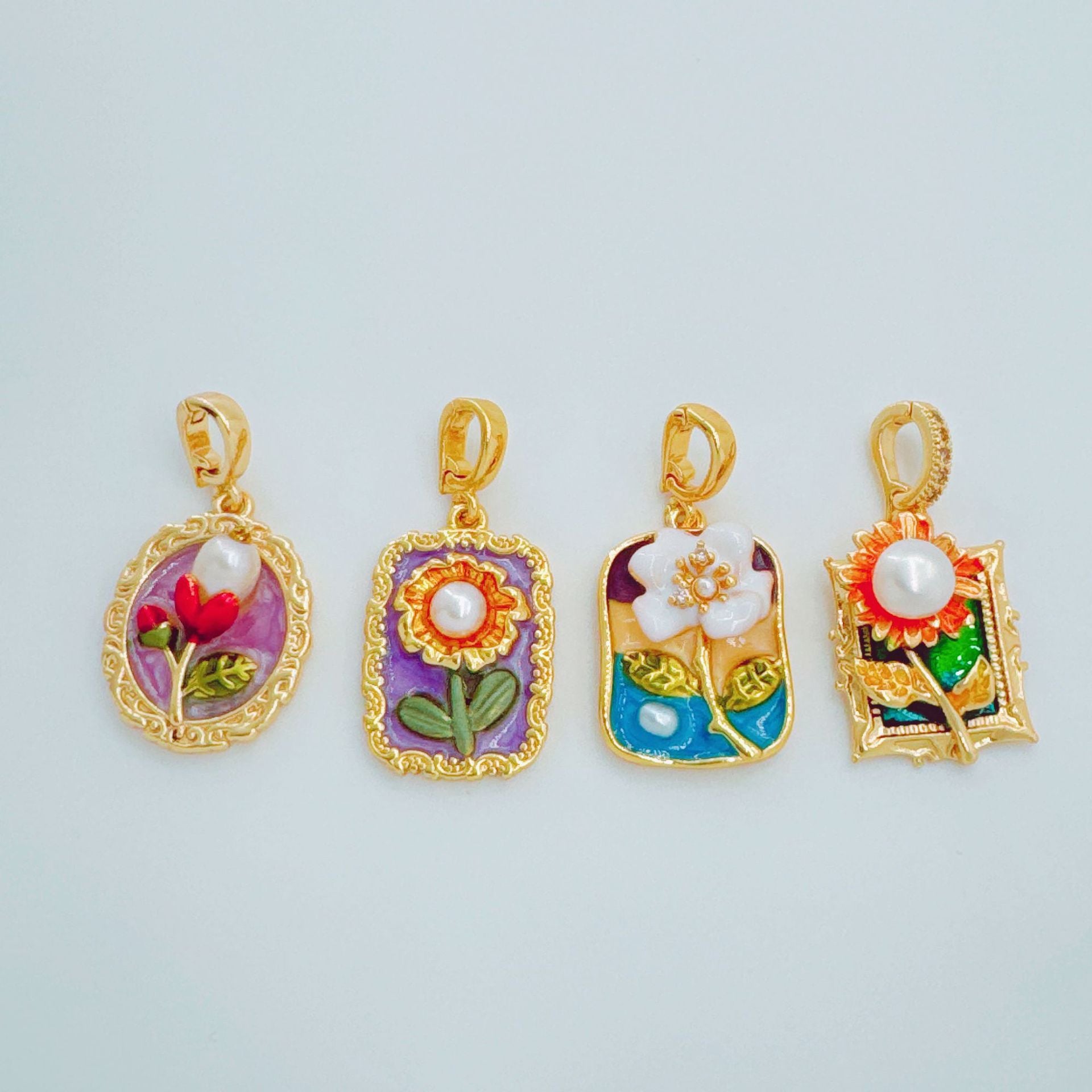 Wholesale Copper Gold Plated Floral Oil Painting Pendant for Jewelry Making