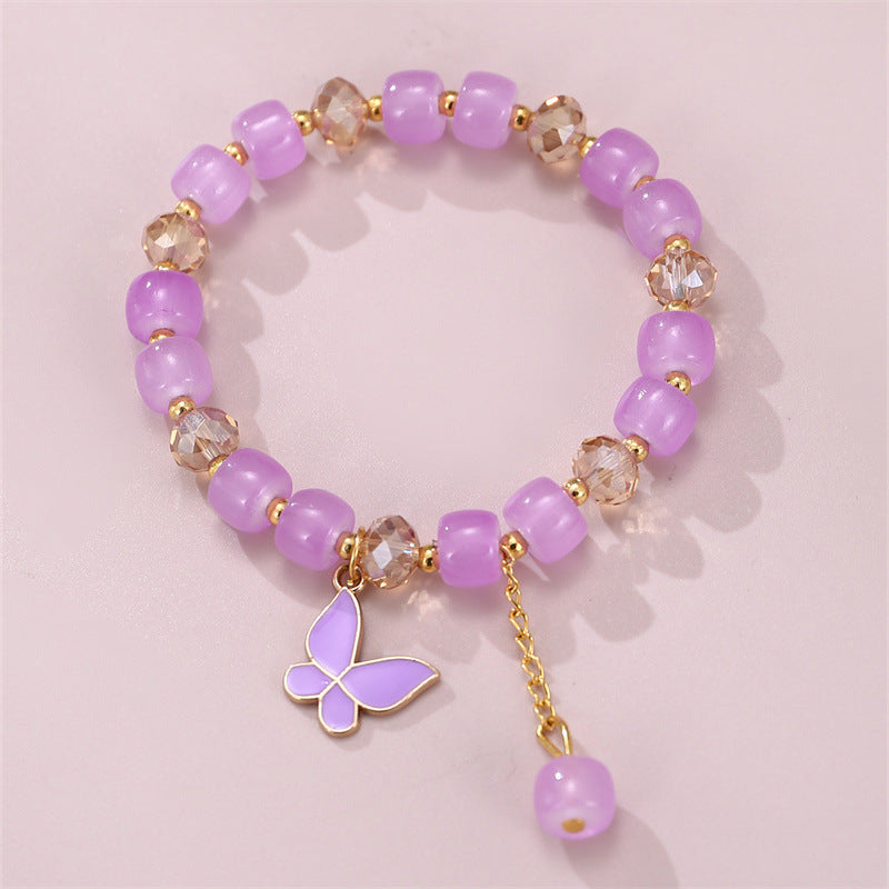 Wholesale  butterfly pendant crystal beaded multicolor bracelet