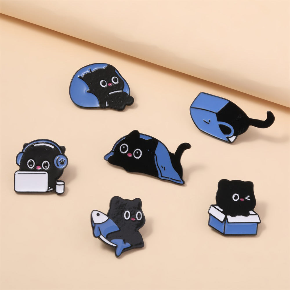 Wholesale  cartoon combination brooch  cute cat 6 suit drop oil brooch