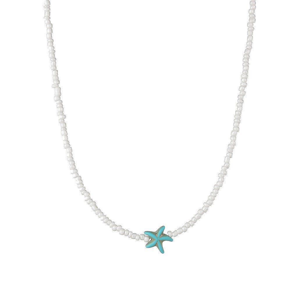 Wholesale  Rice Bead Starfish Necklace Bohemian Beach Turtle Double Layer Necklaces