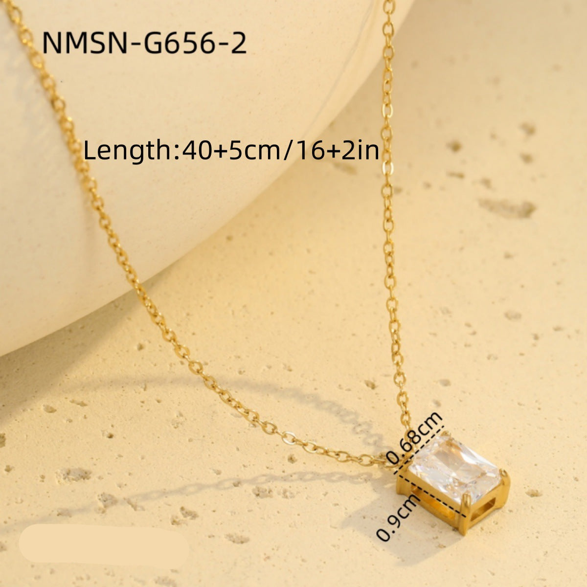 Wholesale Light Luxury  Stainless Steel Necklace Square Zircon Pendant  Clavicle Chain