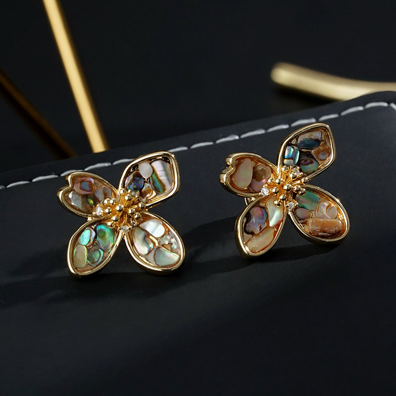 Wholesale color shell retro earrings full-body copper gold-plated s925 silver needle light luxury  earrings