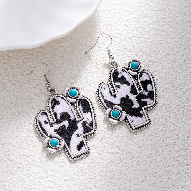 Wholesale Zinc Alloy Turquoise Inlaid Earrings Bohemian Leopard Print Fashion Jewelry for Women