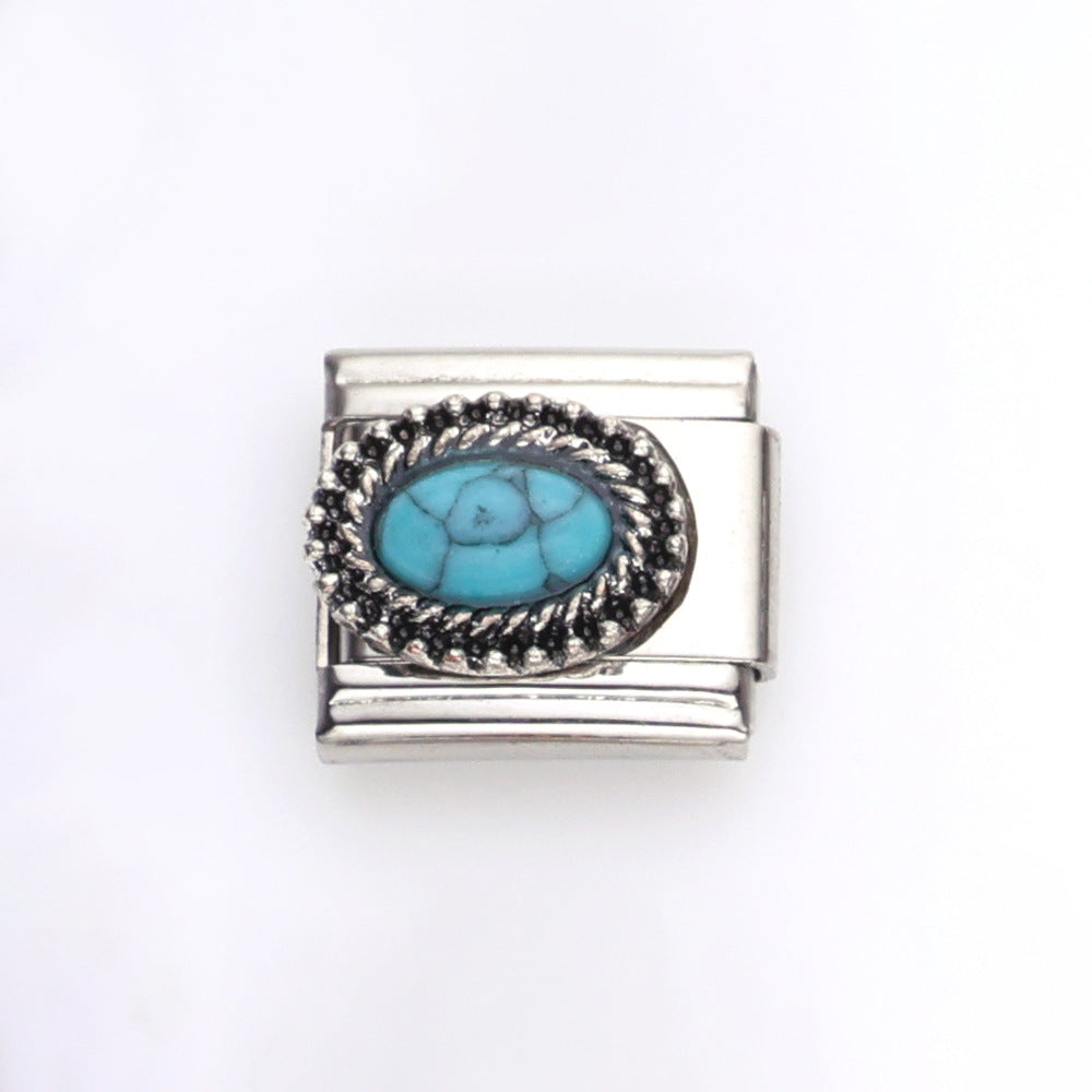 Wholesale 10pcs Italian Charm Bracelet 9mm DIY Splicing Geometric Turquoise Stainless Steel Composable Bracelet