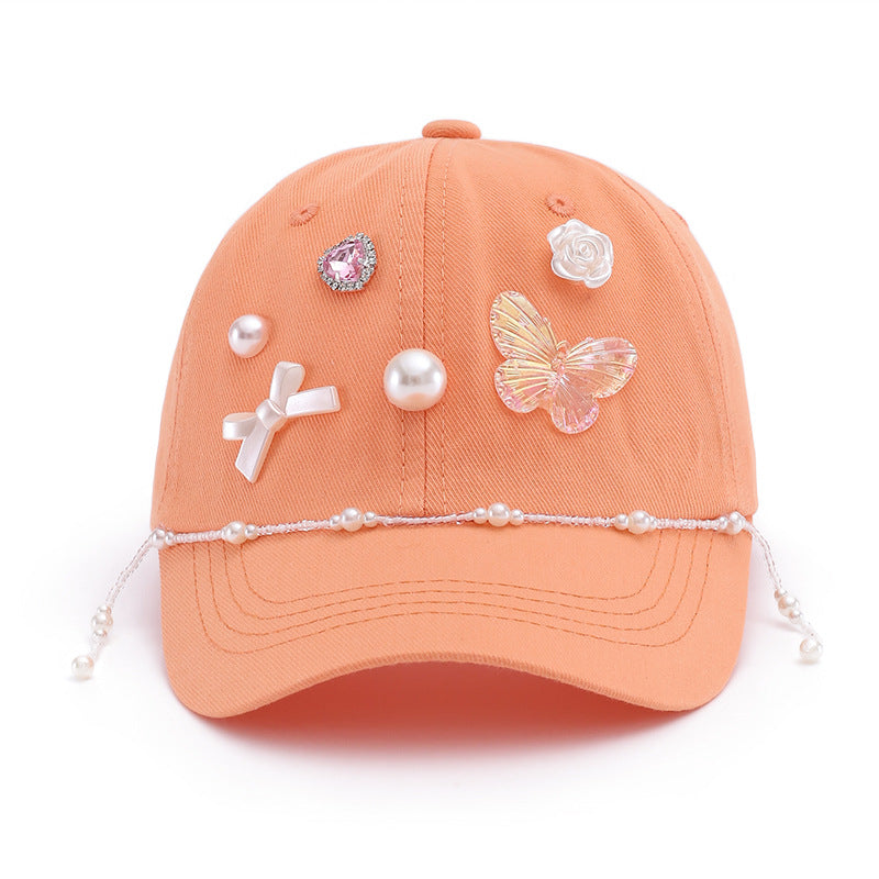 Wholesale  baseball cap fashion diamond butterfly children's hat cap