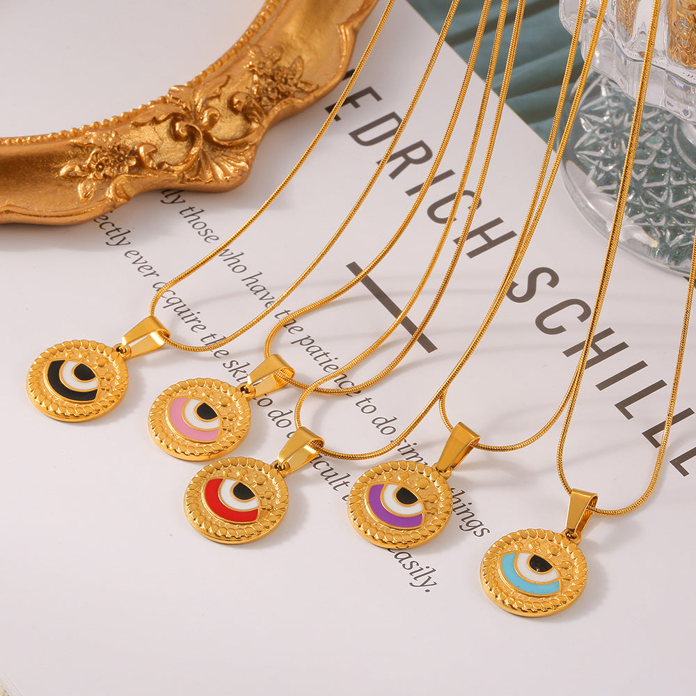 Wholesale Vintage Oil Drop Demon Eye Titanium Steel Necklaces Choker Necklaces ACC-NE-OMK005