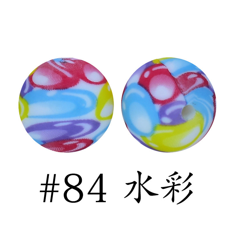 Wholesale 50pcs 15mm Western Style Leopard Skull Color Aztec Printed Silicone Balls Beads ACC-BDS-HeSheng009