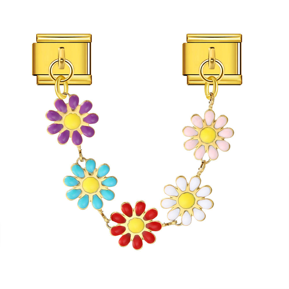 Wholesale   Italian Charm Bracelet 9mm DIY double pendant  flower and evil eye Creative Stainless Steel Composable Bracelet