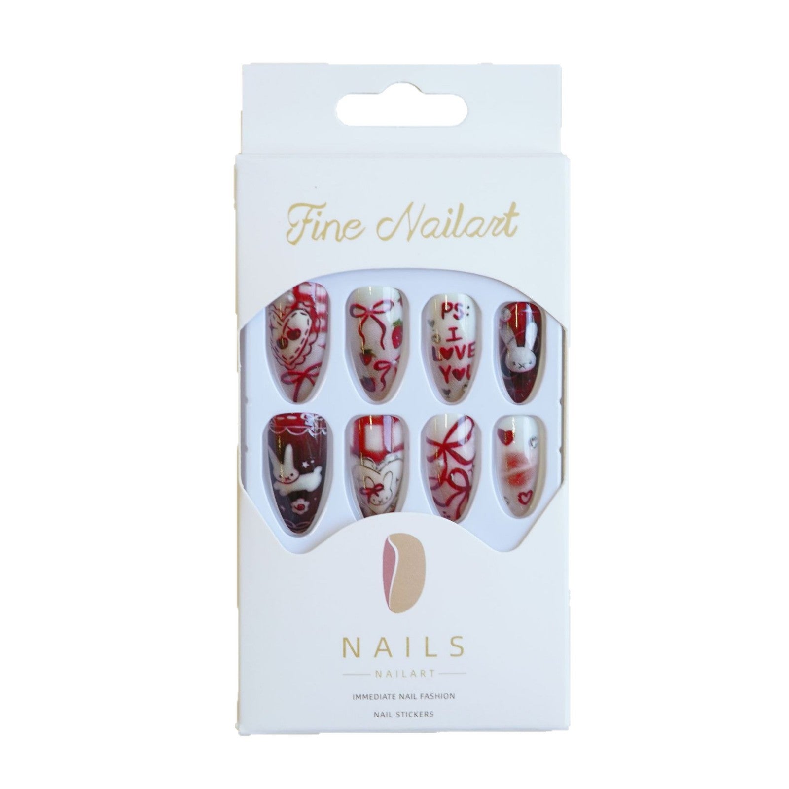 Wholesale 24 Pieces/ box Christmas Red Bud Rabbit Nails Kits Nail Stickers