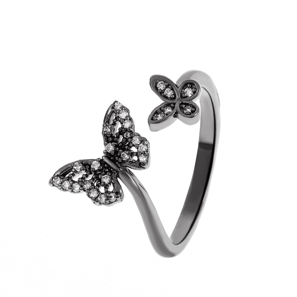 Wholesale Simple Butterfly Copper Diamond  Geometric Opening Finger Ring