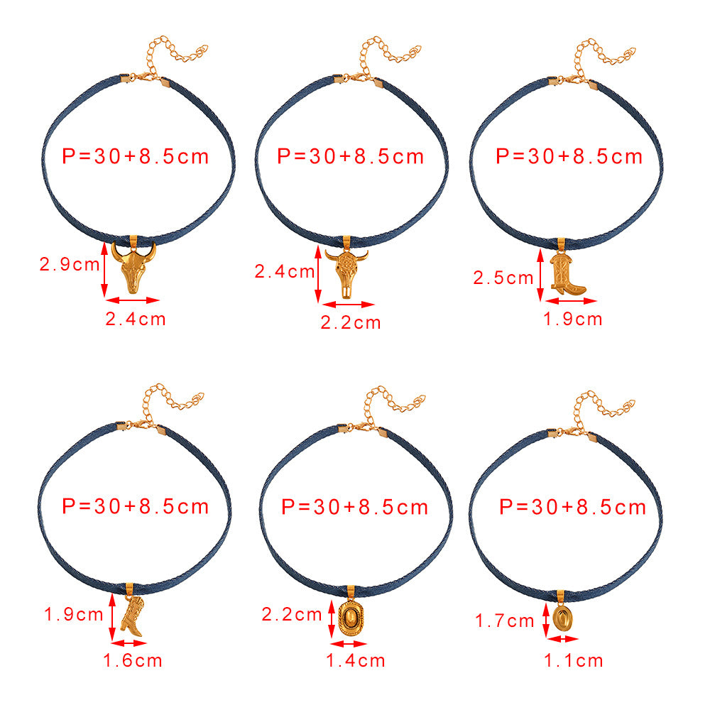 Wholesale retro gothic short velvet bull head pendant necklace