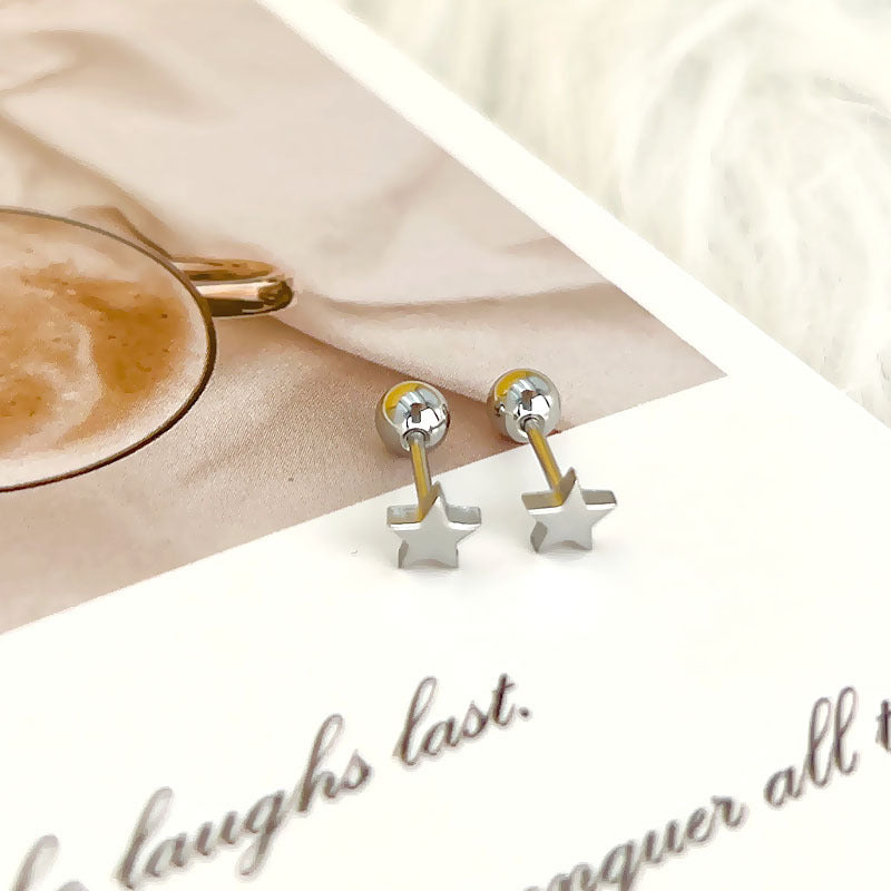 Wholesale Titanium Steel Stylish Heart  Star Screw-Back Cartilage Stud