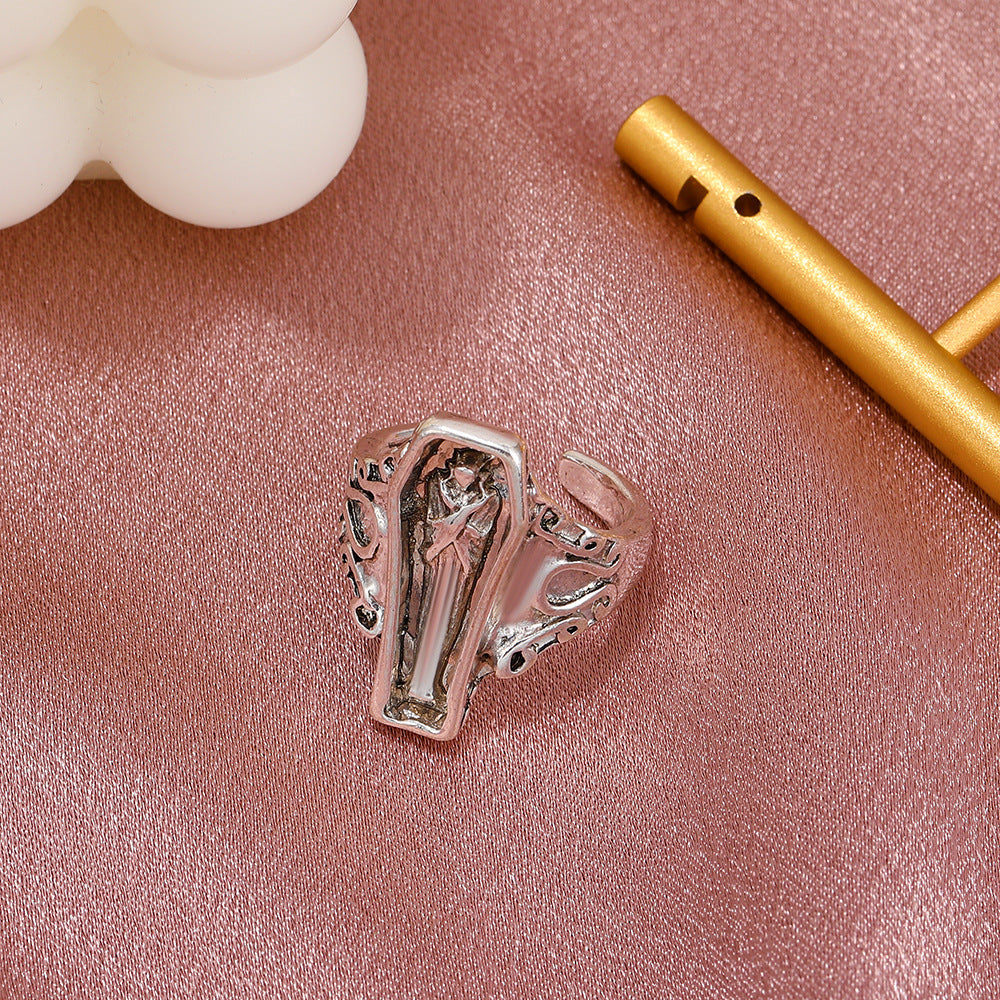 Wholesale Gothic Men's Rings Vintage Mummy Coffin Open Alloy Ring ACC-RS-HanQian001