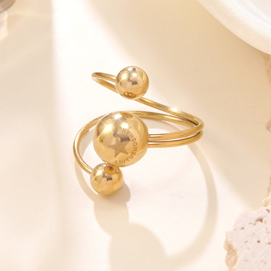 Wholesale stainless steel rings asymmetrical three-ball open rings
