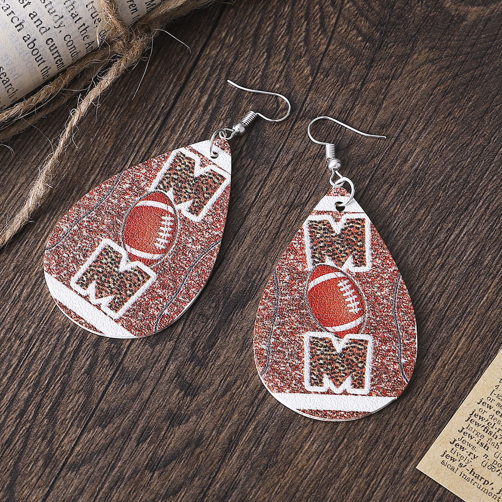 Wholesale Super Rugby Tassel Leopard Letters MOM Double-Sided PU Leather Earrings ACC-ES-ChuLian090