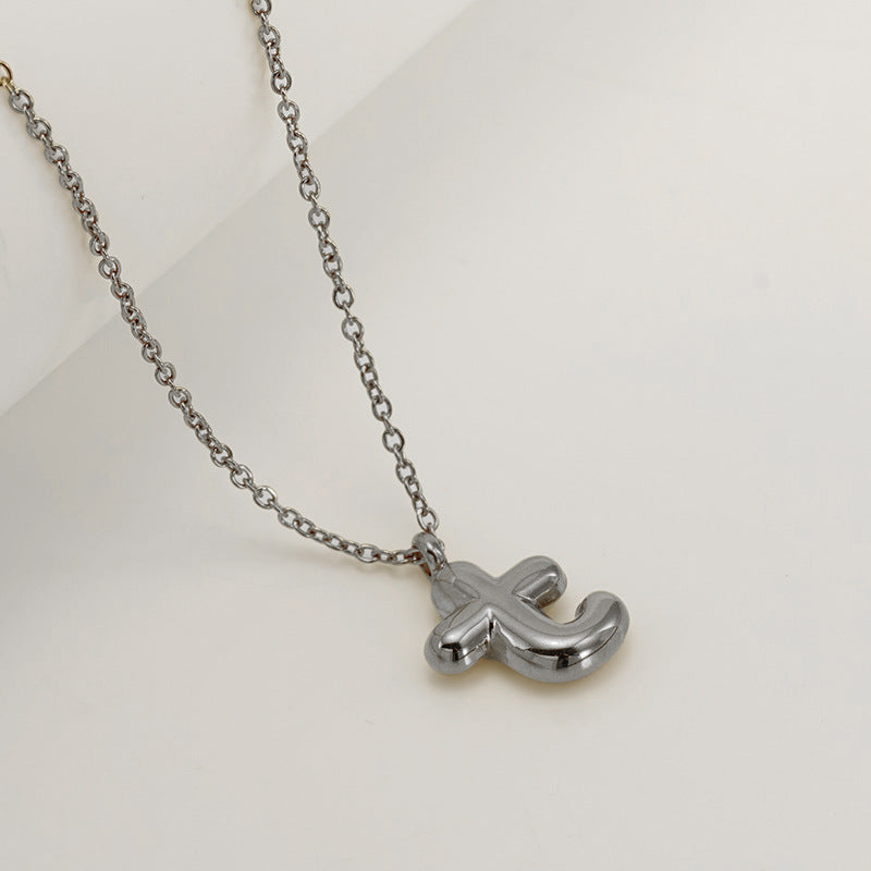 Wholesale  26 English letter necklace  titanium steel bubble smooth letter pendant clavicle chain