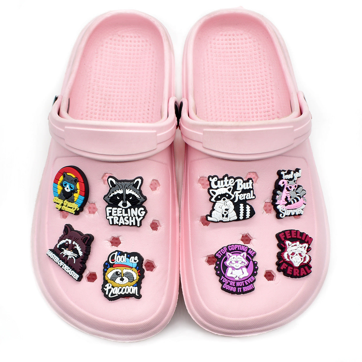 Wholesale Random 100pcs Cartoon raccoon-shaped  PVC Soft Rubber Shoe Buckle Decoration