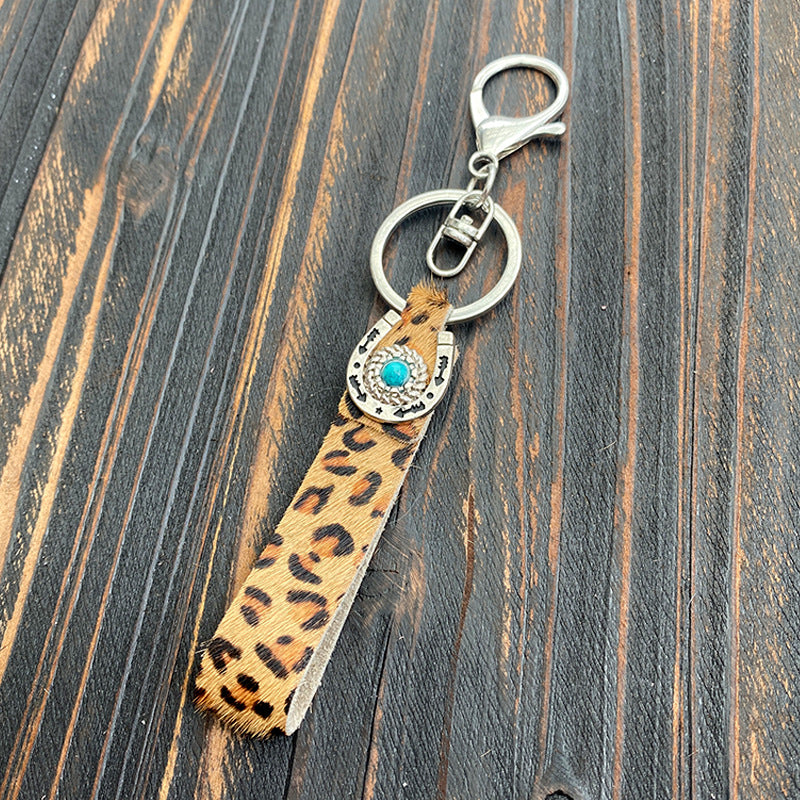Wholesale Western Style Alloy Leather Pendant Leopard Print Keychain Bulk Keychains ACC-KC-XinChuan005