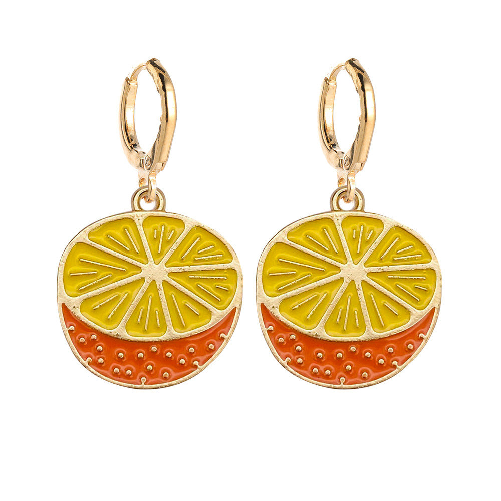 Wholesale Fruit Earrings Lemon Avocado Strawberry Cute Alloy Dripping Oil Earrings ACC-ES-Cheny006