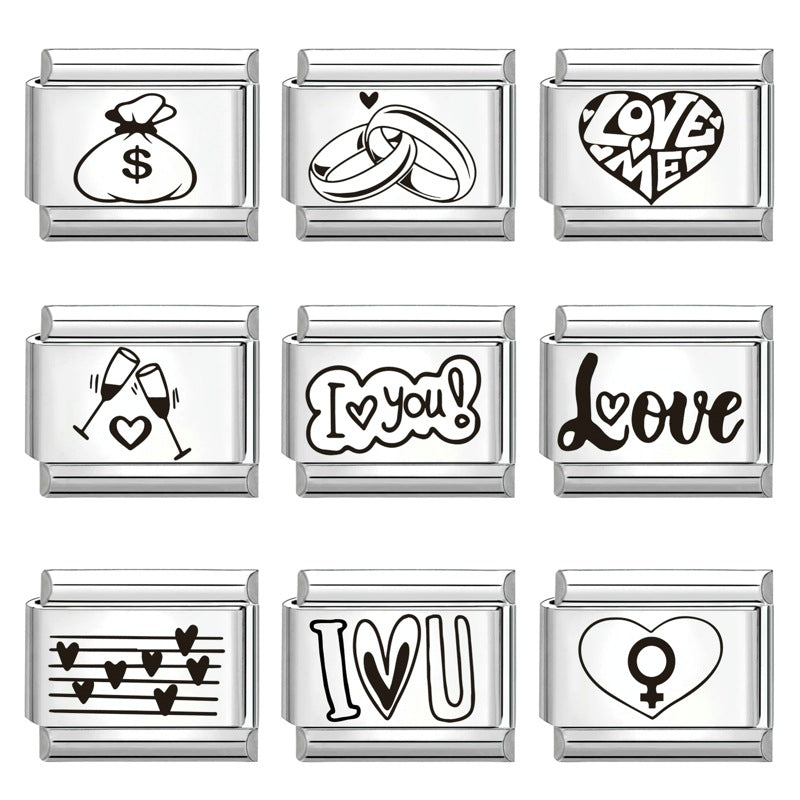 Wholesale  Italian Charm Bracelet 9mm DIY Splicing Removable Black and White Series Stainless Steel Composable Bracelet