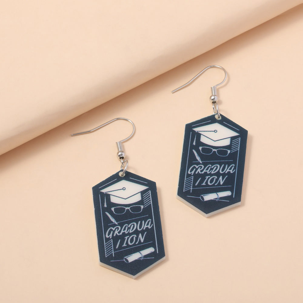 Wholesale  acrylic earrings  graduation season pen bachelor cap geometric earrings