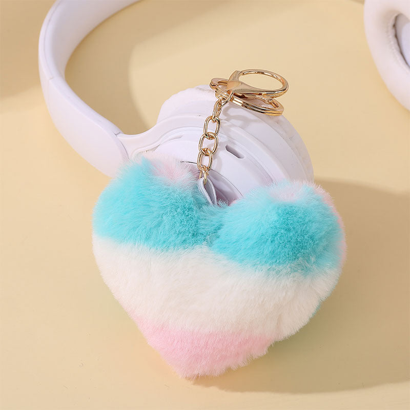 Wholesale 5PCS Multicolor leopard print fur ball keychain peach heart pendant bag plush jewelry pendant