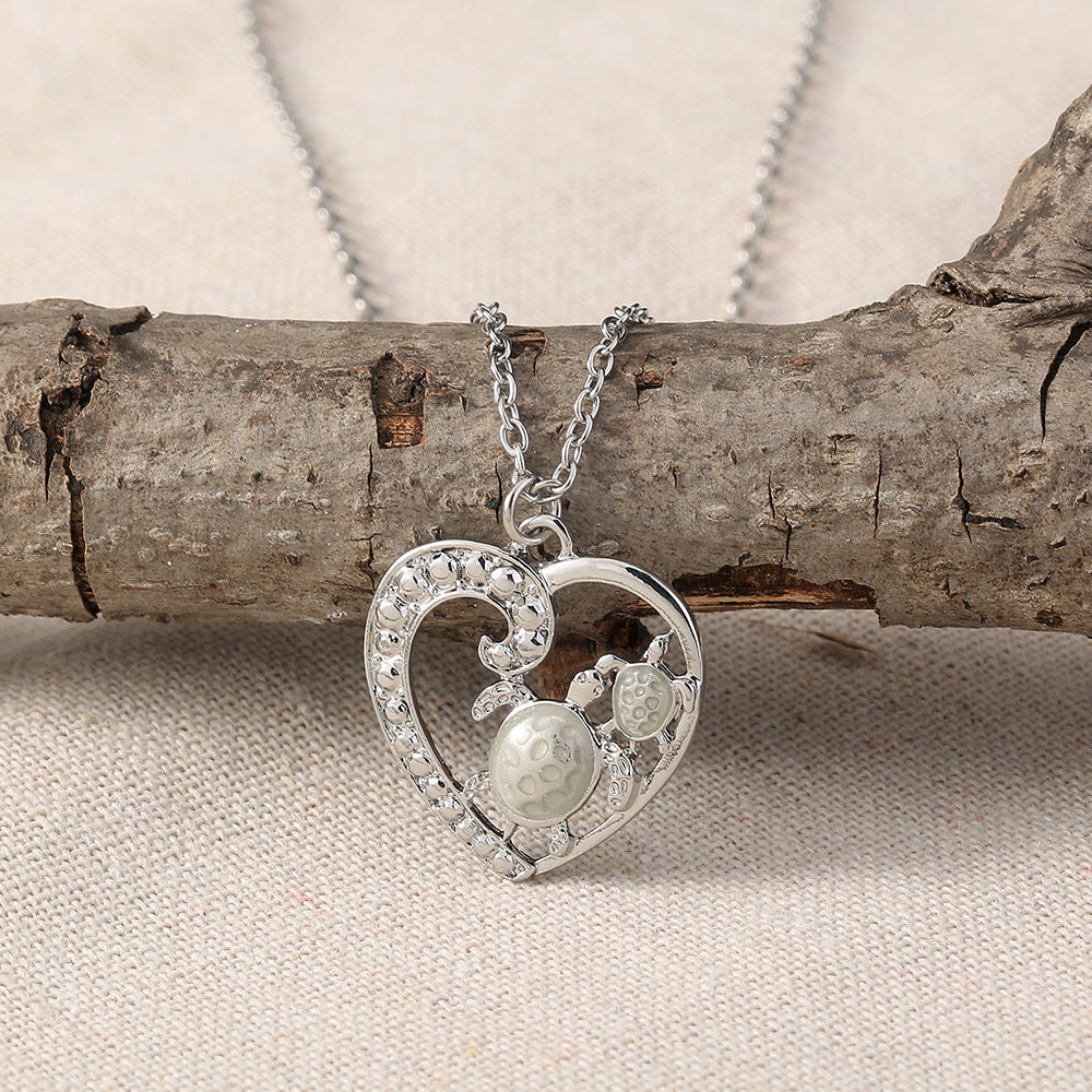 Wholesale Silver  ocean turtle mother and child love oil drop luminous pendant necklace