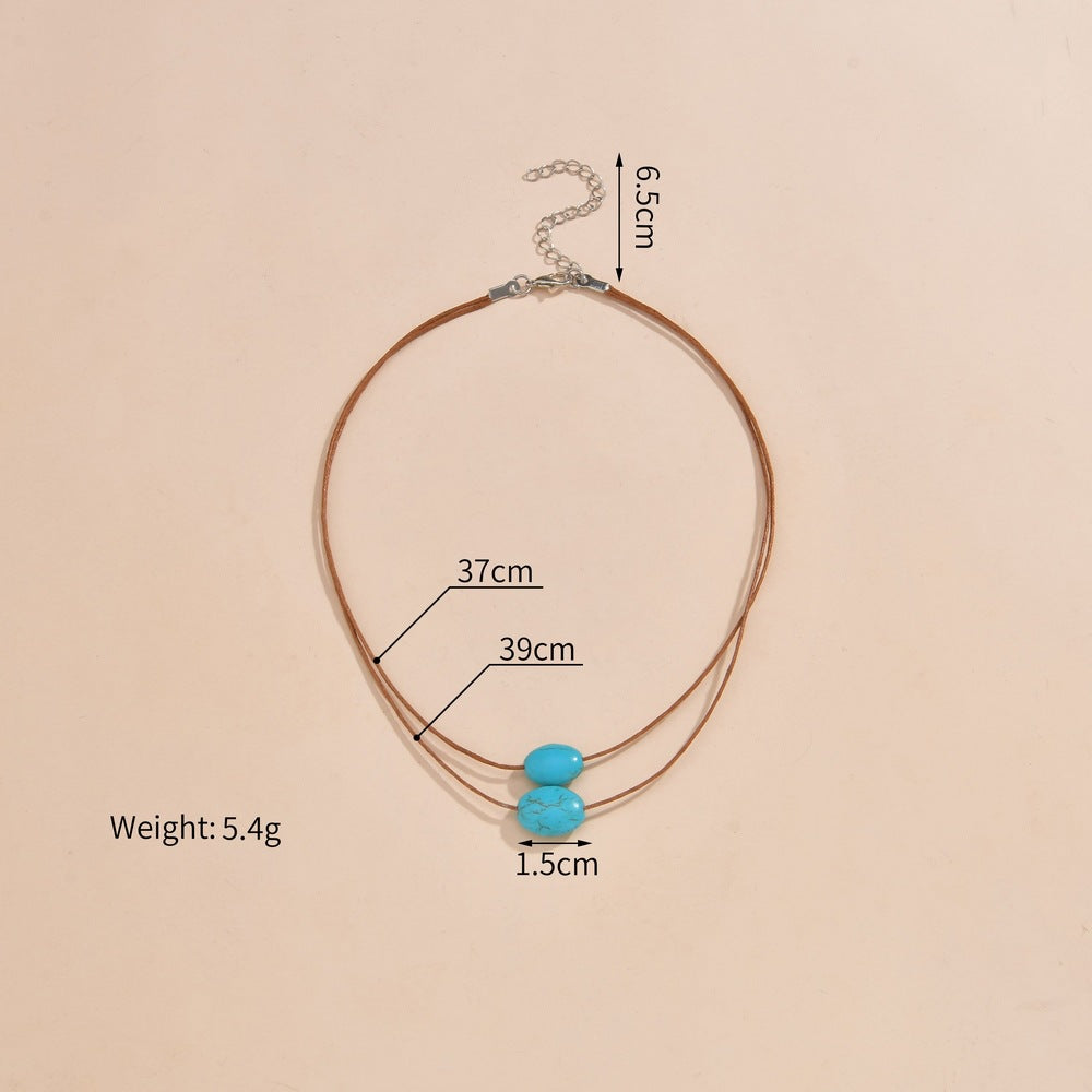 Wholesale Retro Personality Versatile Turquoise Beaded Double-Layer Women's Necklace