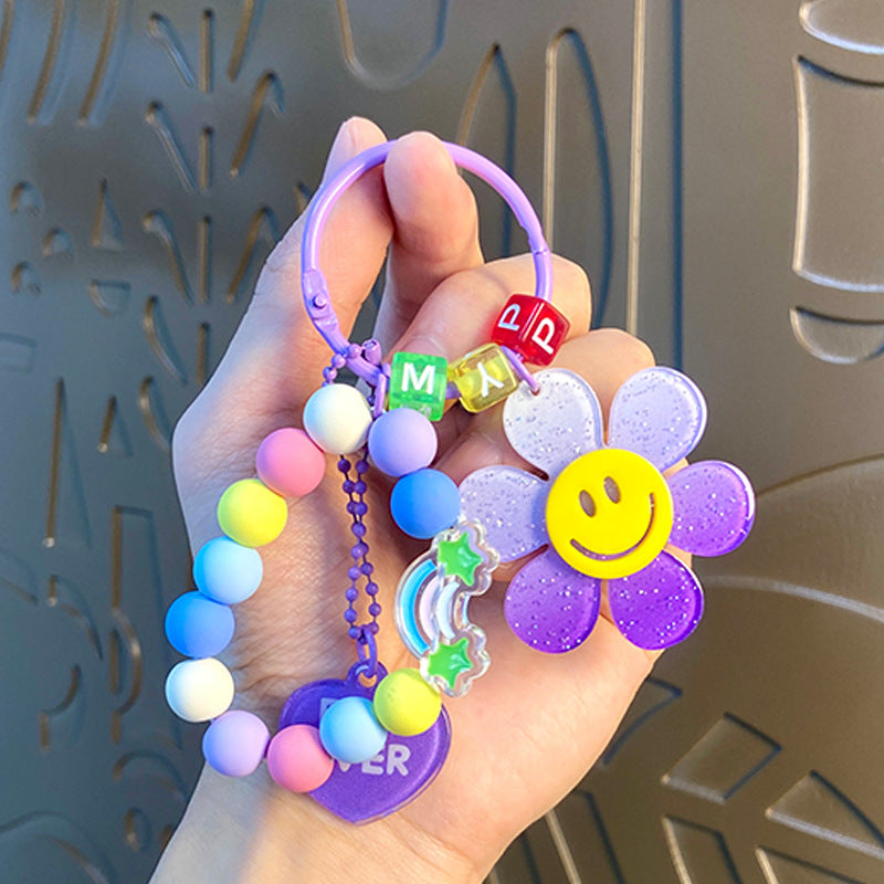 Wholesale Colorful Smiley Face Sunflower Beaded Chain Acrylic Keychain Creative Keychain ACC-KC-BenXin001