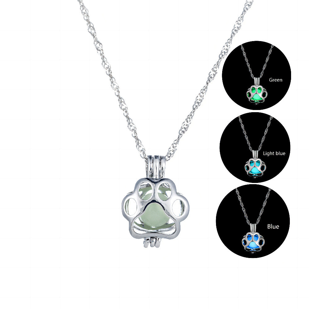 Wholesale  luminous alloy fluorescent dog footprints necklace