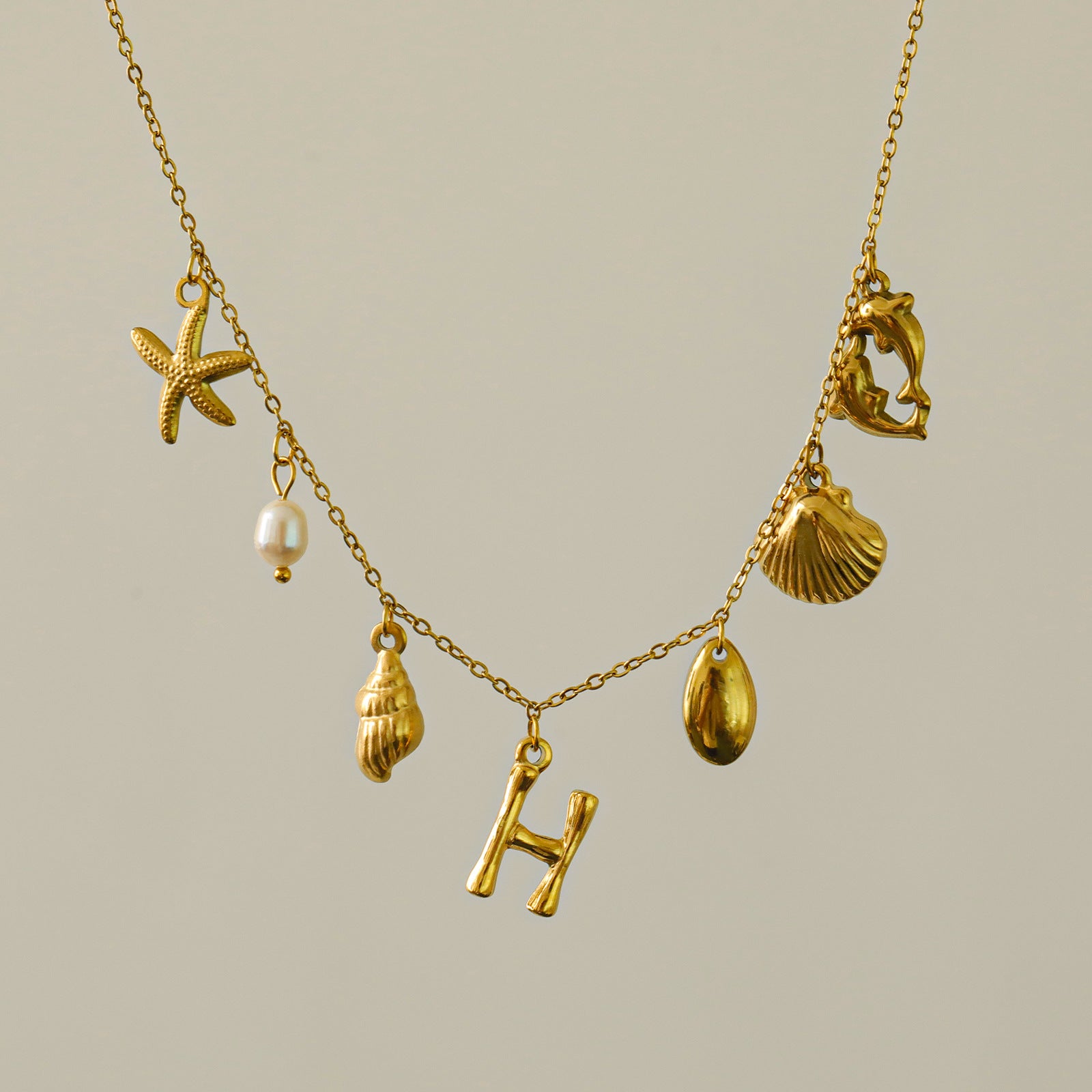 Wholesale 26 Letters Freshwater Pearl Starfish Ocean Series Necklace
